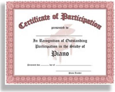 Certificate of Participation Piano - 10 Pack (Red)