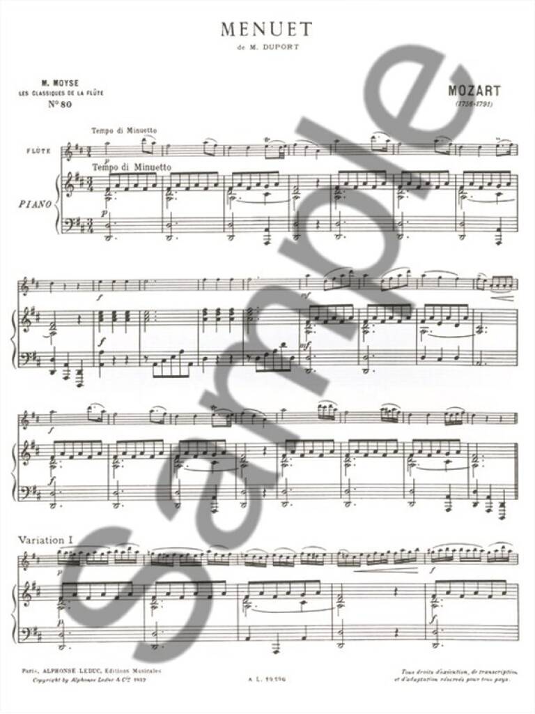 Wolfgang Amadeus Mozart: Menuet De M. Duport: Flöte mit Begleitung