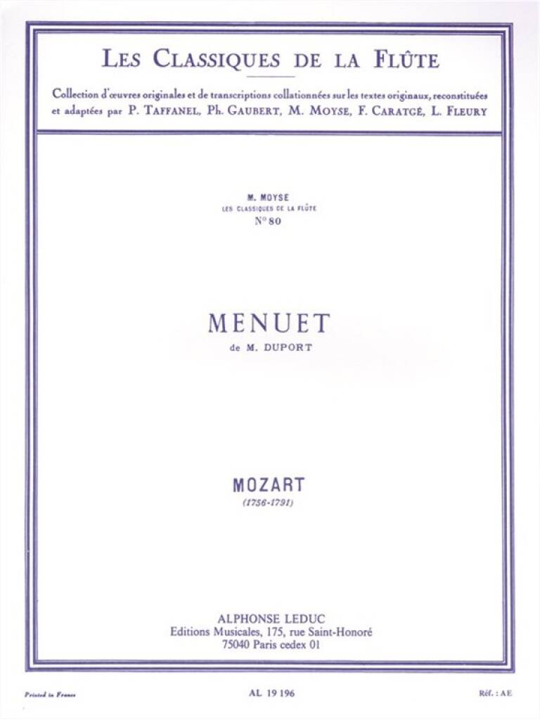 Wolfgang Amadeus Mozart: Menuet De M. Duport: Flöte mit Begleitung