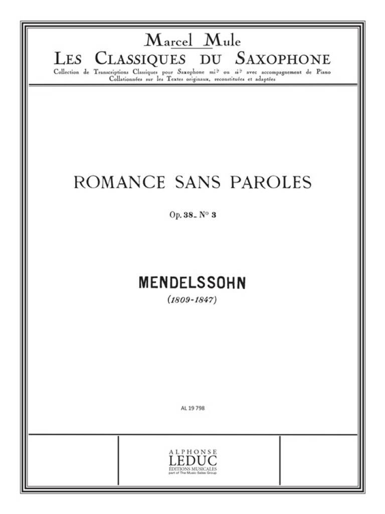 Felix Mendelssohn Bartholdy: Romance sans Paroles No.3 (Classiques No.60): Altsaxophon mit Begleitung