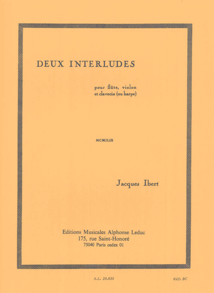 Jacques Ibert: 2 Interludes pour flûte, violon et clavecin: Kammerensemble