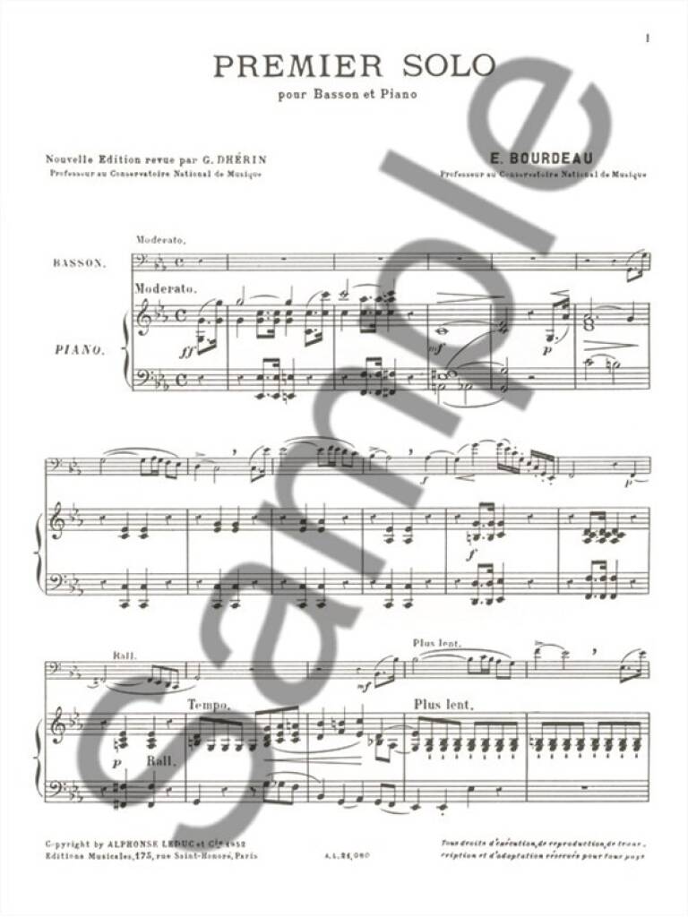 Eugène Bourdeau: Premier Solo pour Basson et Piano: Fagott mit Begleitung