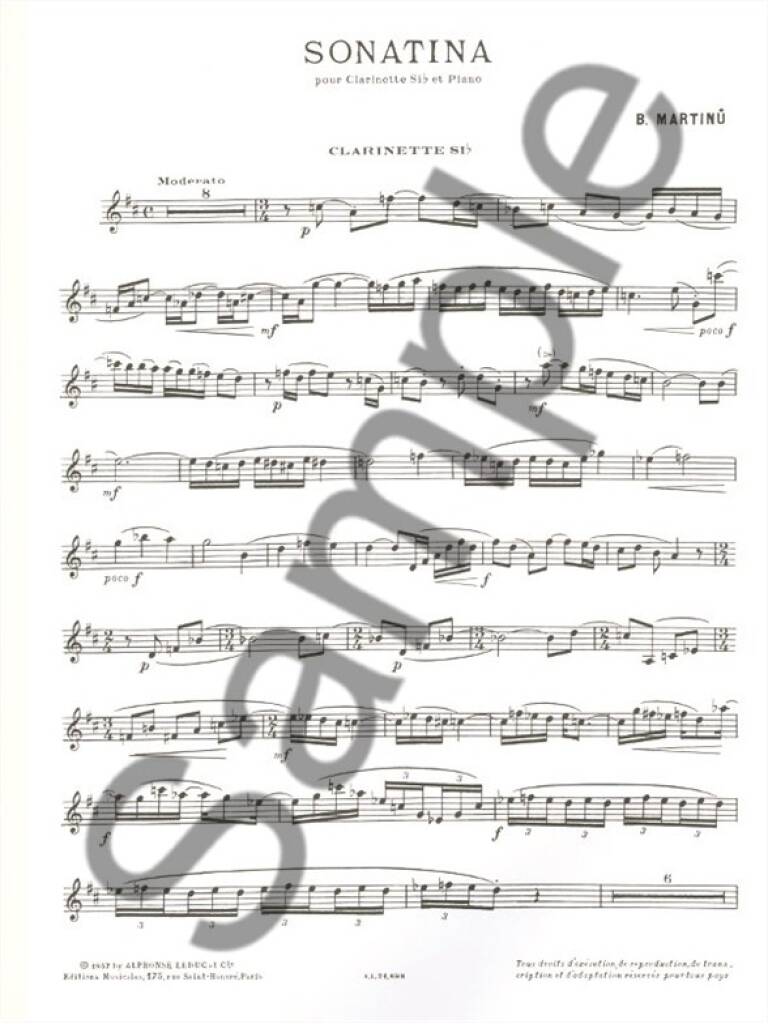 Bohuslav Martinu: Sonatina pour Clarinette et Piano: Klarinette mit Begleitung