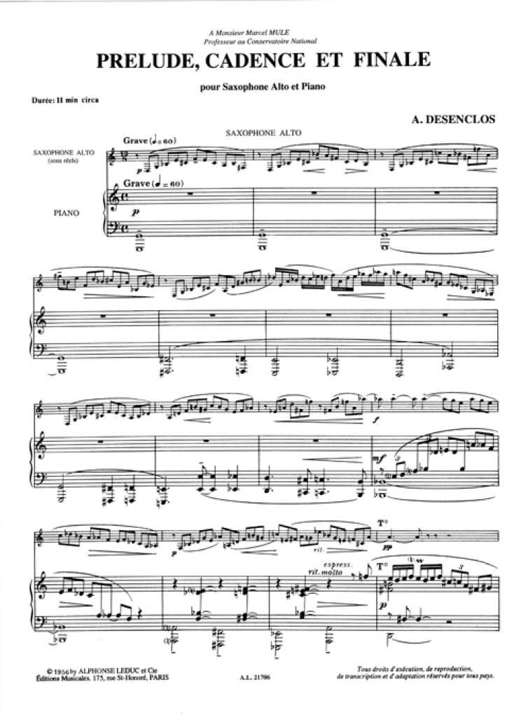 Alfred Desenclos: Prelude Cadence Et Finale: Altsaxophon mit Begleitung