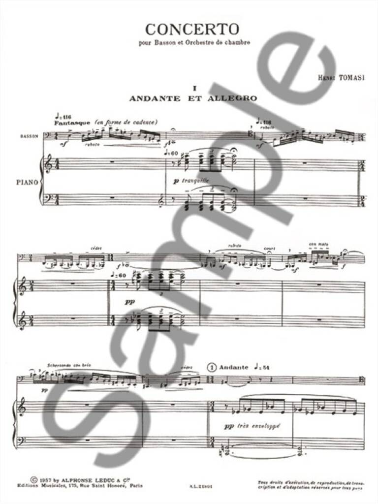 Henri Tomasi: Concerto pour Basson et Orchestre de chambre: Fagott mit Begleitung