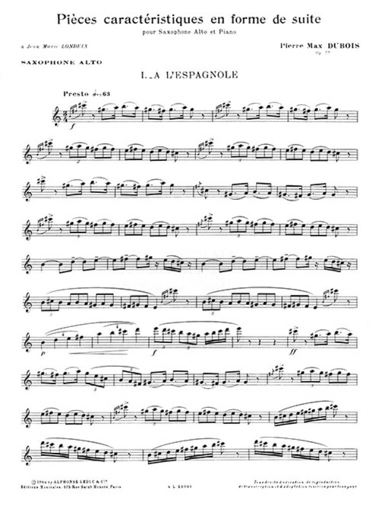 Pierre-Max Dubois: Pièces Caractéristiques En Forme De Suite Op.77: Altsaxophon mit Begleitung