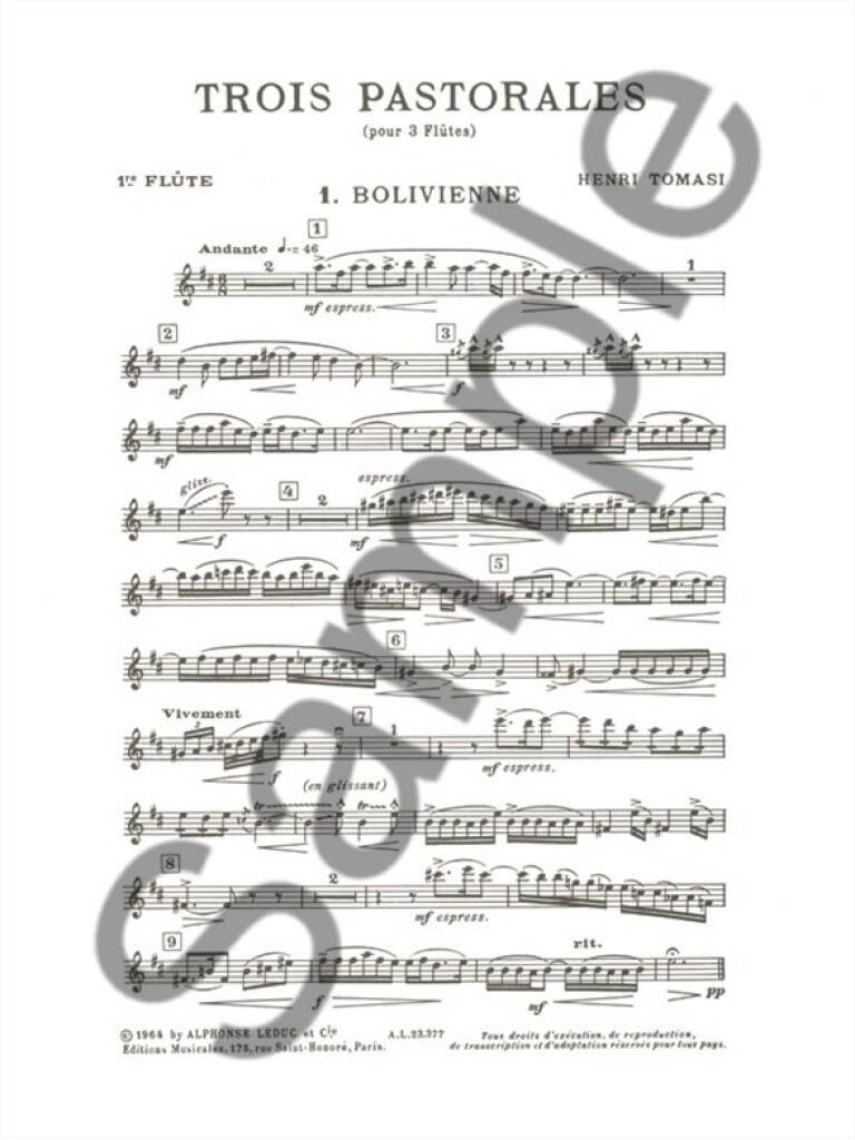 Henri Tomasi: Trois Pastorales For 3 Flutes: Flöte Ensemble