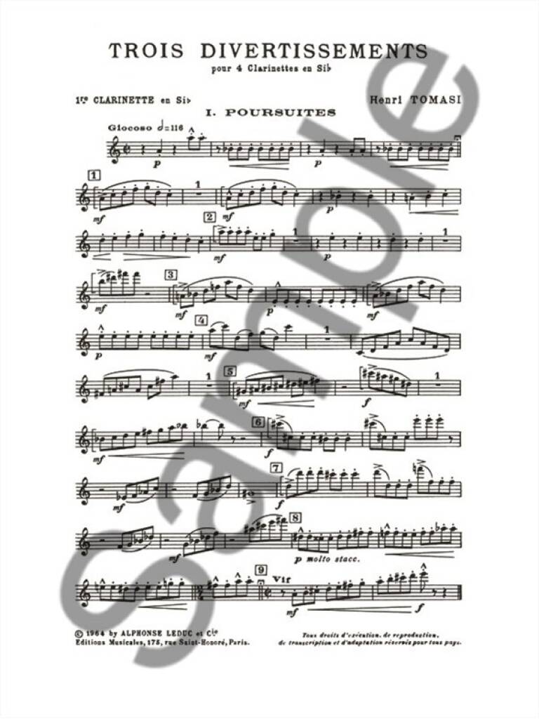 Tomasi: Three Divertissements For Four Clarinets: Klarinette Ensemble