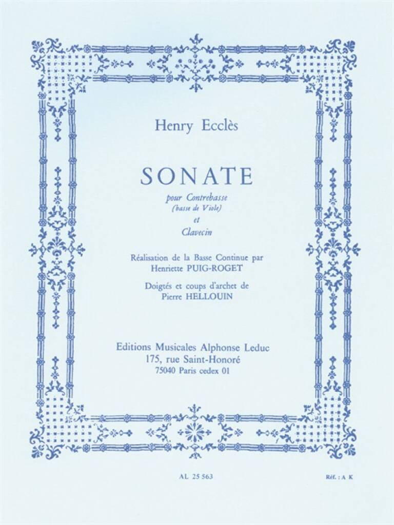 Henry Eccles: Sonate (Double Bass/Harpsichord): Kontrabass mit Begleitung