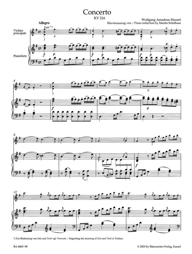 Wolfgang Amadeus Mozart: Violin Concerto No.3 In G K.216: Violine mit Begleitung