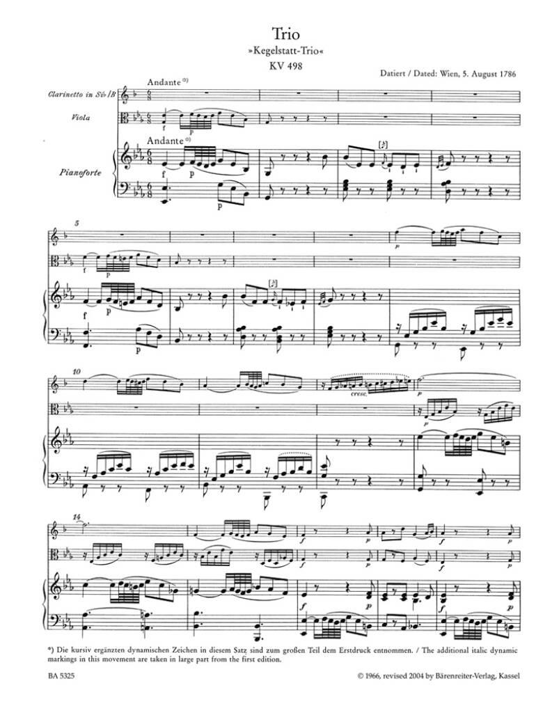 Wolfgang Amadeus Mozart: Trio K498 Kegelstatt Pno, Clar(Vln),Vla: Kammerensemble