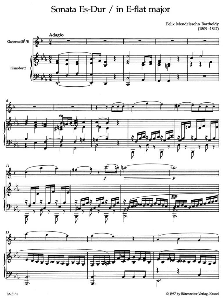 Felix Mendelssohn Bartholdy: Sonata In E-Flat For Clarinet & Piano: Klarinette mit Begleitung