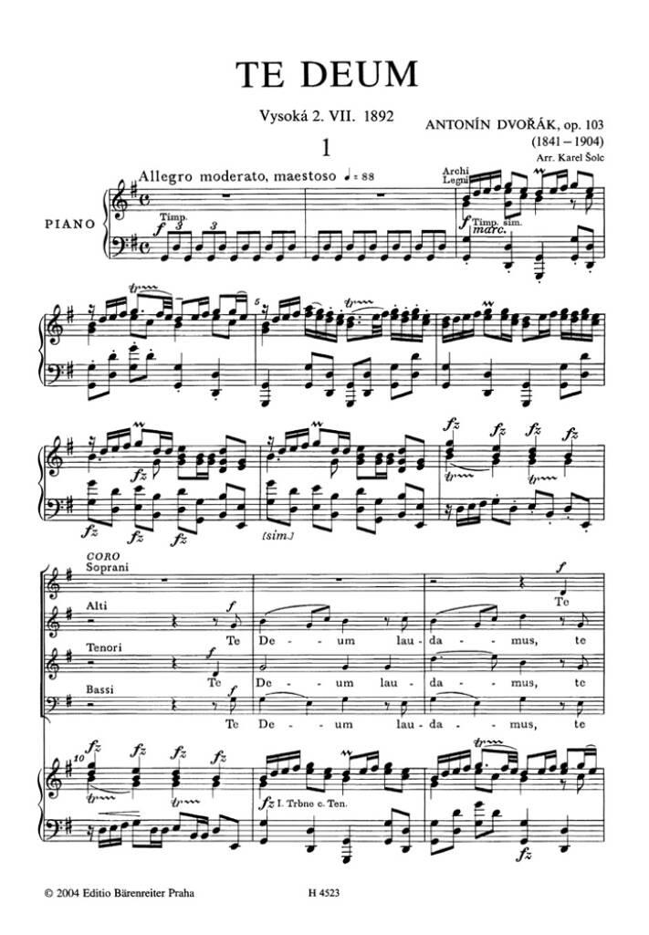 Antonín Dvořák: Te Deum Op.103: (Arr. Karel Solc): Gemischter Chor mit Ensemble