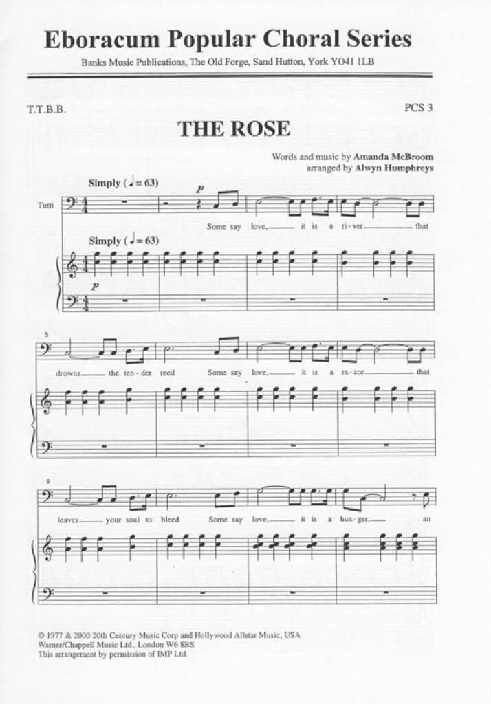 Amanda McBroom: The Rose: (Arr. Alwyn Humphreys): Männerchor mit Begleitung