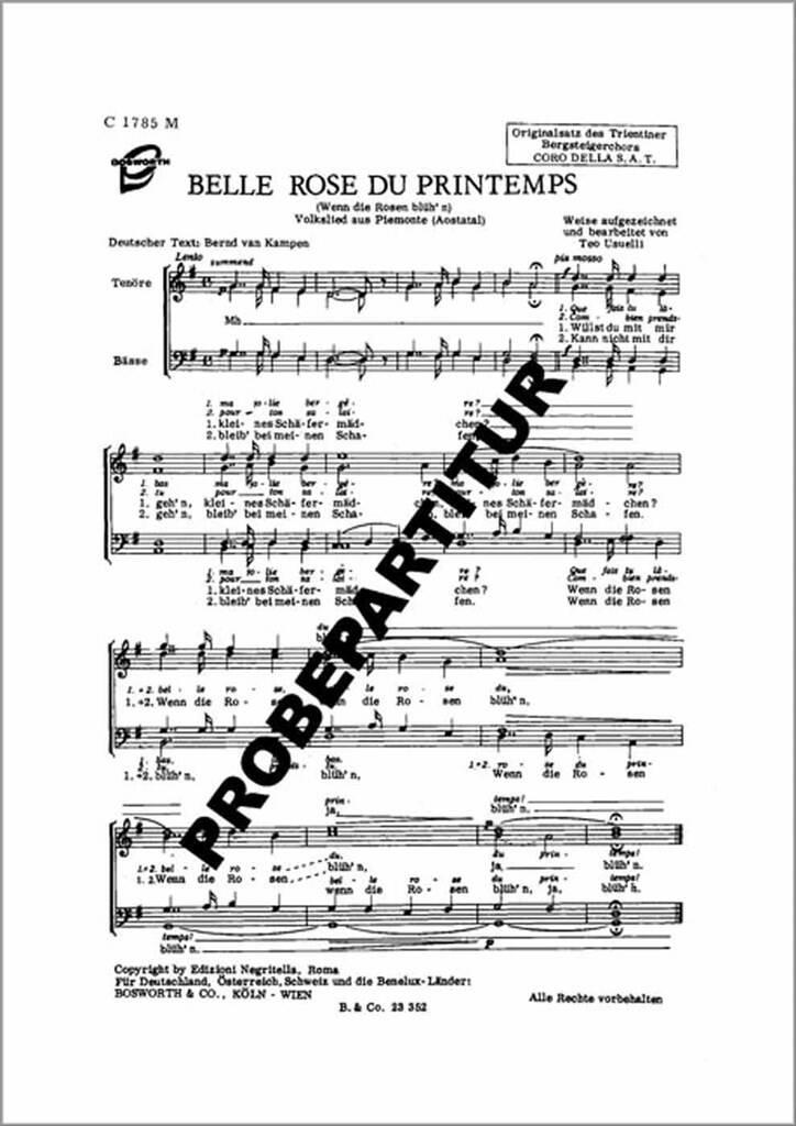 Belle rose du printemps: Männerchor mit Begleitung