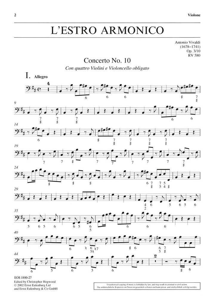 Antonio Vivaldi: L'Estro Armonico op. 3/10 RV 580 / PV 97: Streichorchester mit Solo