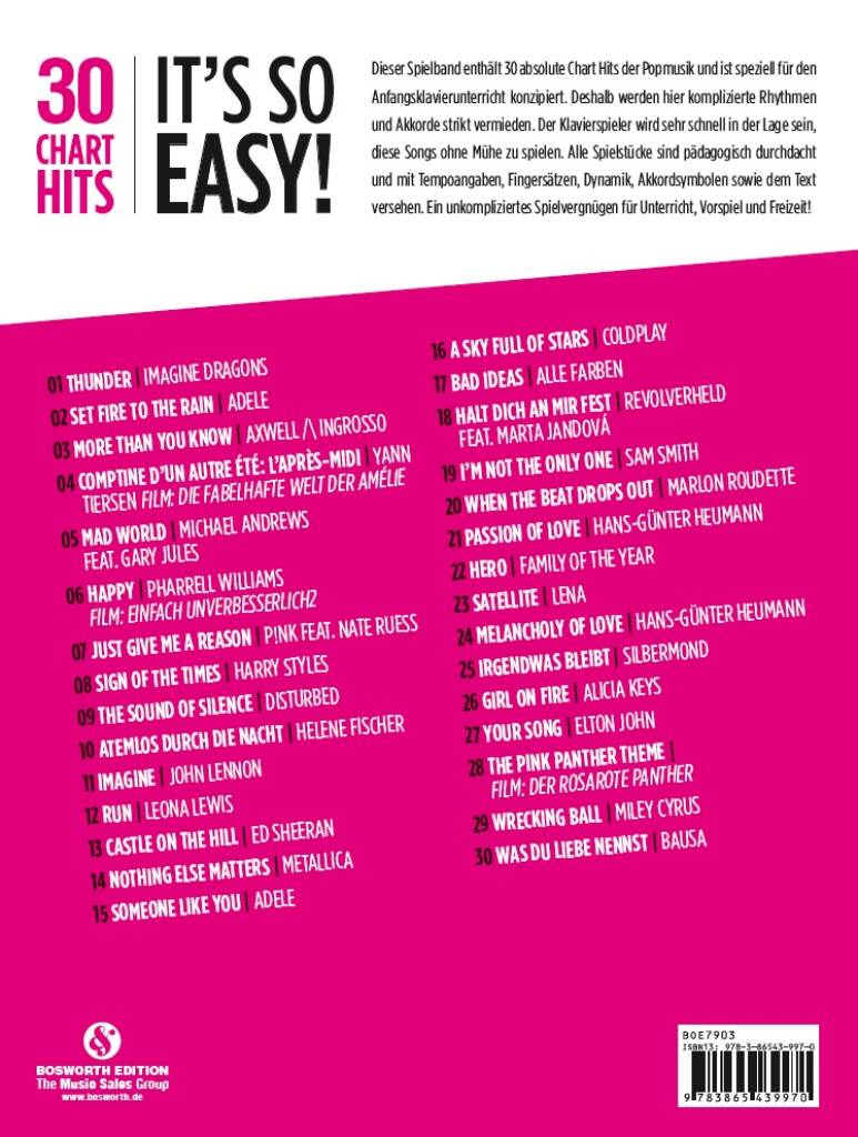 30 Chart Hits: It's So Easy!: Gesang mit Klavier