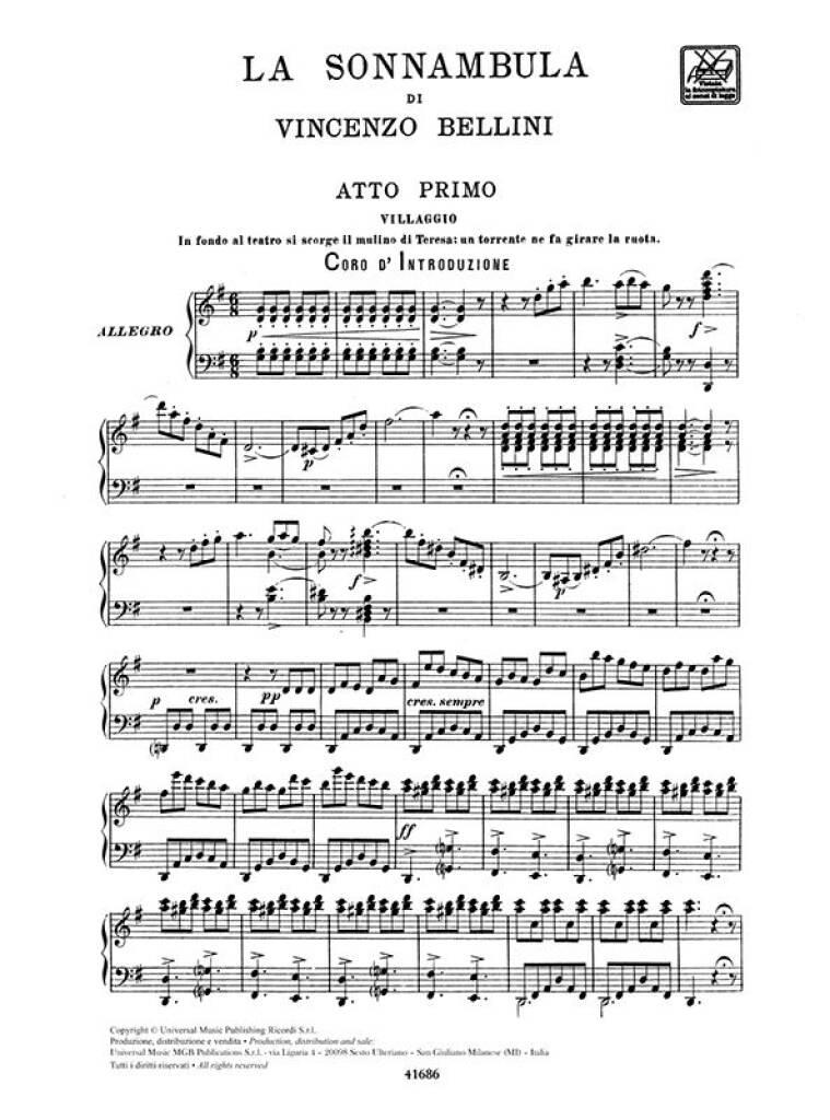 Vincenzo Bellini: La Sonnambula - Opera Vocal Score: Gesang mit Klavier