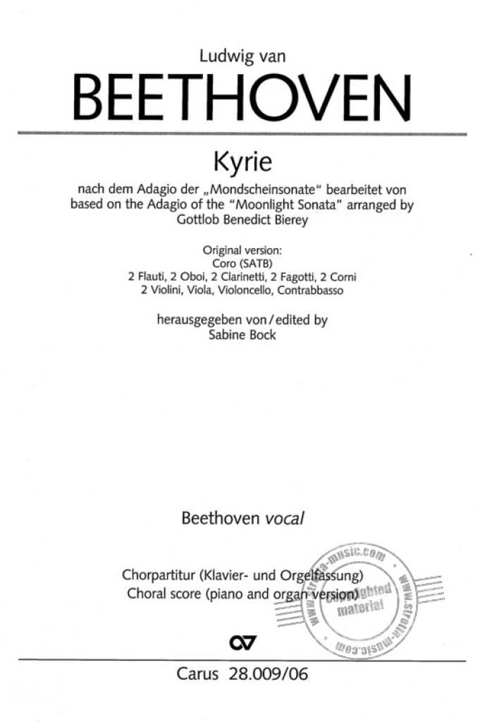 Ludwig van Beethoven: Kyrie - Op. 27,2 (1. Satz): (Arr. Andreas Grasle): Gemischter Chor mit Klavier/Orgel