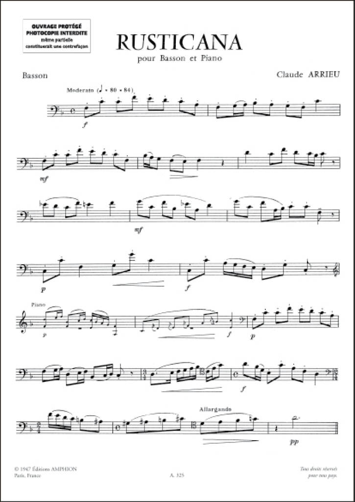 Claude Arrieu: Rusticana Basson-Piano: Fagott Solo