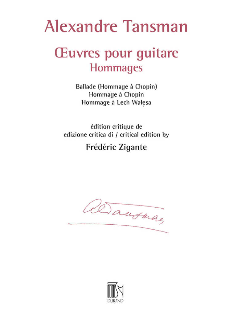 Alexandre Tansman: œuvres pour guitare - Hommages: Gitarre Solo
