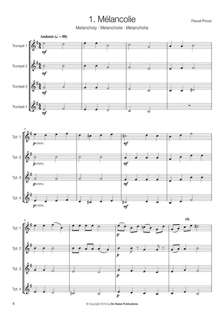 Pascal Proust: 14 Easy Trumpet Quartets: Trompete Ensemble