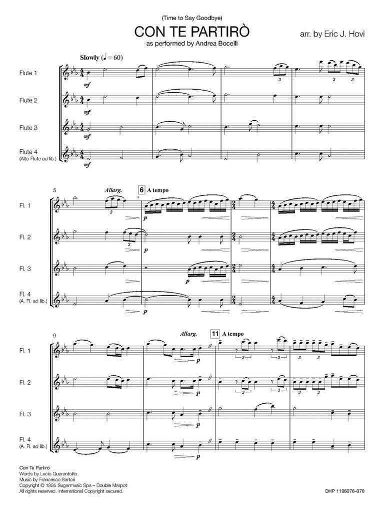 Andrea Bocelli: Con Te Partirò (Time to Say Goodbye): (Arr. Eric J. Hovi): Flöte Ensemble