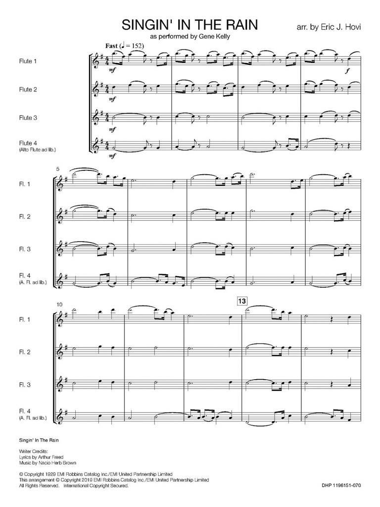 Gene Kelly: Singin' in the Rain: (Arr. Eric J. Hovi): Flöte Ensemble