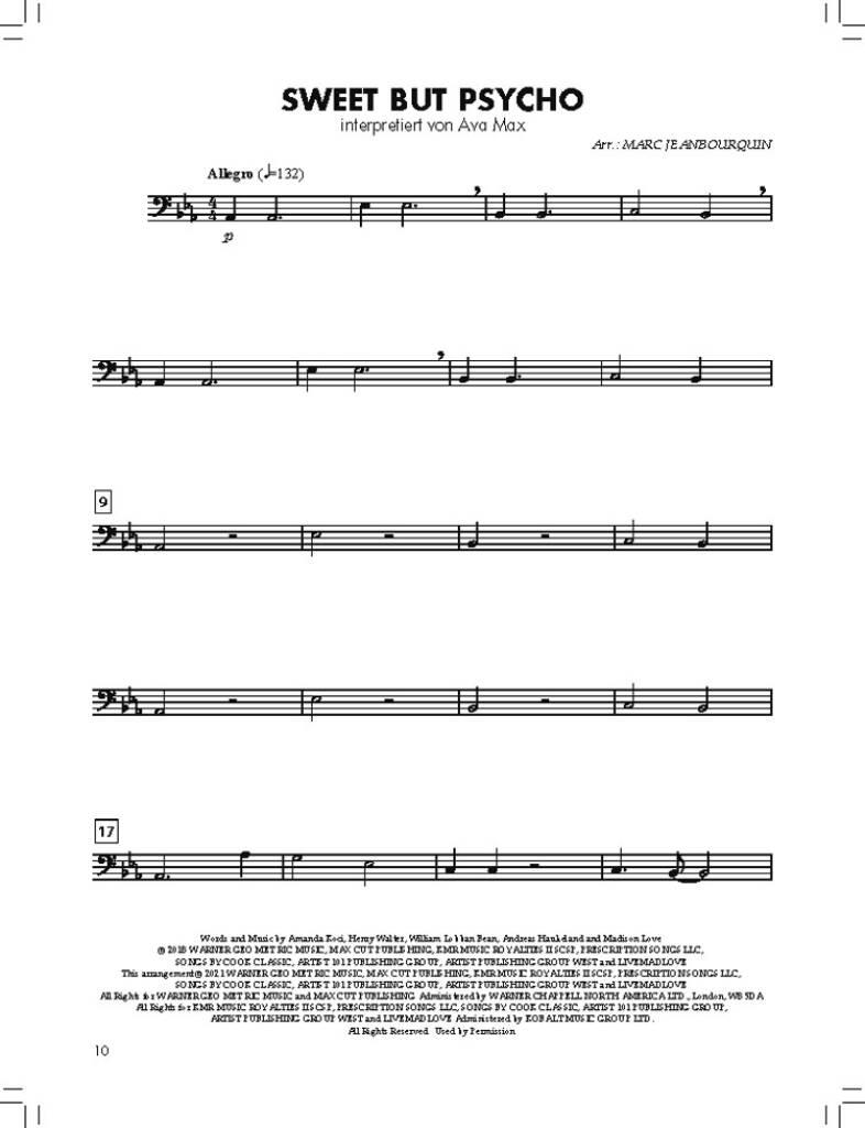 BläserKlasse Chart-Hits - Posaune/Euphonium/Barito: (Arr. Marc Jeanbourquin): Blasorchester