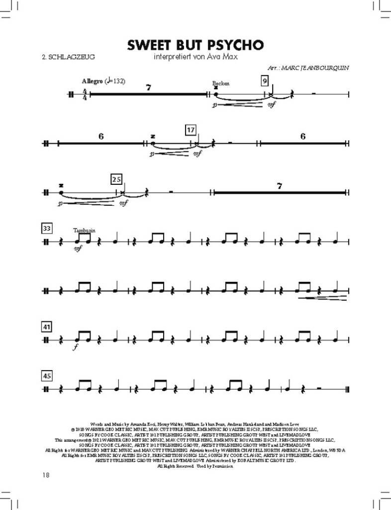 BläserKlasse Chart-Hits - Schlagzeug: (Arr. Marc Jeanbourquin): Blasorchester