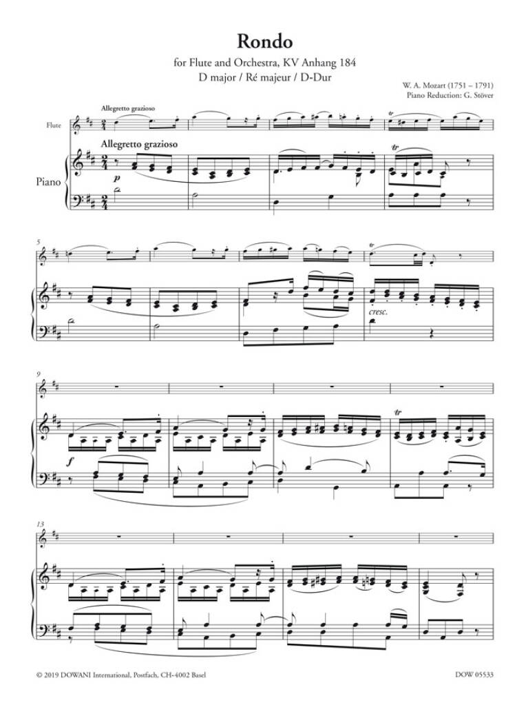 Wolfgang Amadeus Mozart: Rondo KV Anh. 184, Andante KV 315: Flöte mit Begleitung