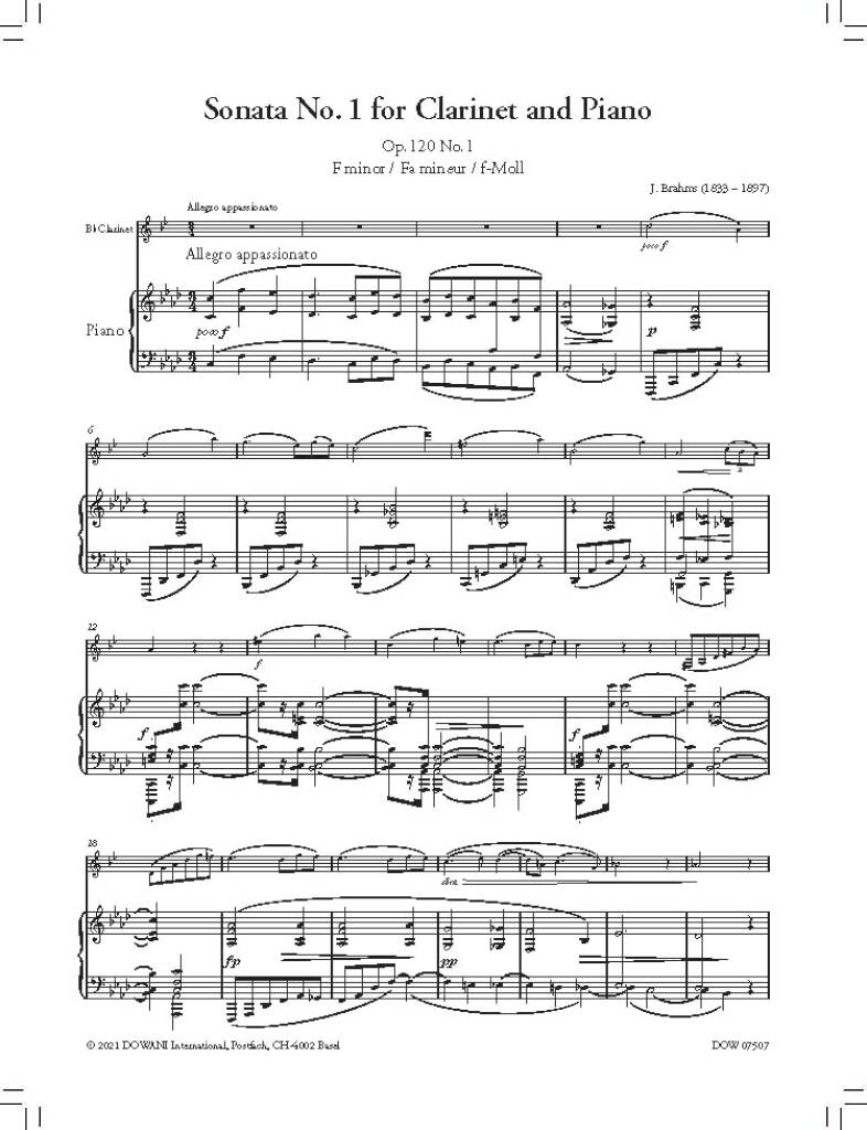 Johannes Brahms: Sonata No. 1 for Clarinet and Piano: Klarinette mit Begleitung