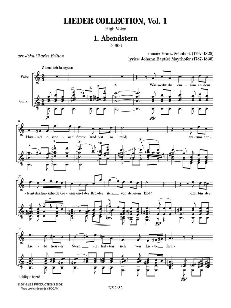 Franz Schubert: Lieder Collection, Vol. 1 - Voix Élevée: (Arr. John Charles Britton): Gesang mit Gitarre