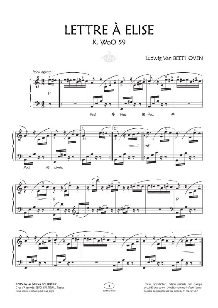 Ludwig van Beethoven: Lettre à Elise, Bagatelle WoO 59: Klavier Solo