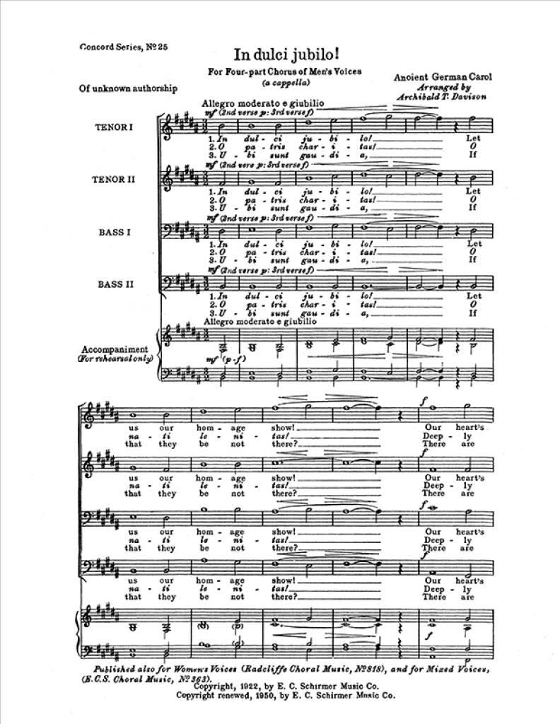 In dulci jubilo: (Arr. A. T. Davison): Männerchor A cappella