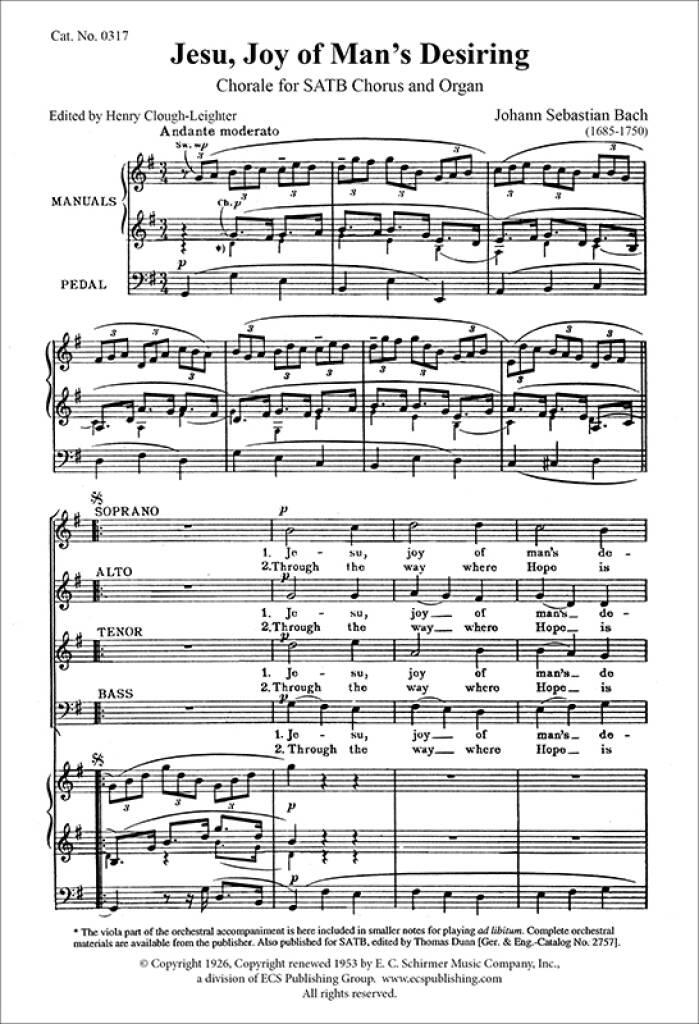 Johann Sebastian Bach: Jesu, Joy of Man's Desiring: (Arr. Henry Clough-Leighter): Gemischter Chor mit Ensemble