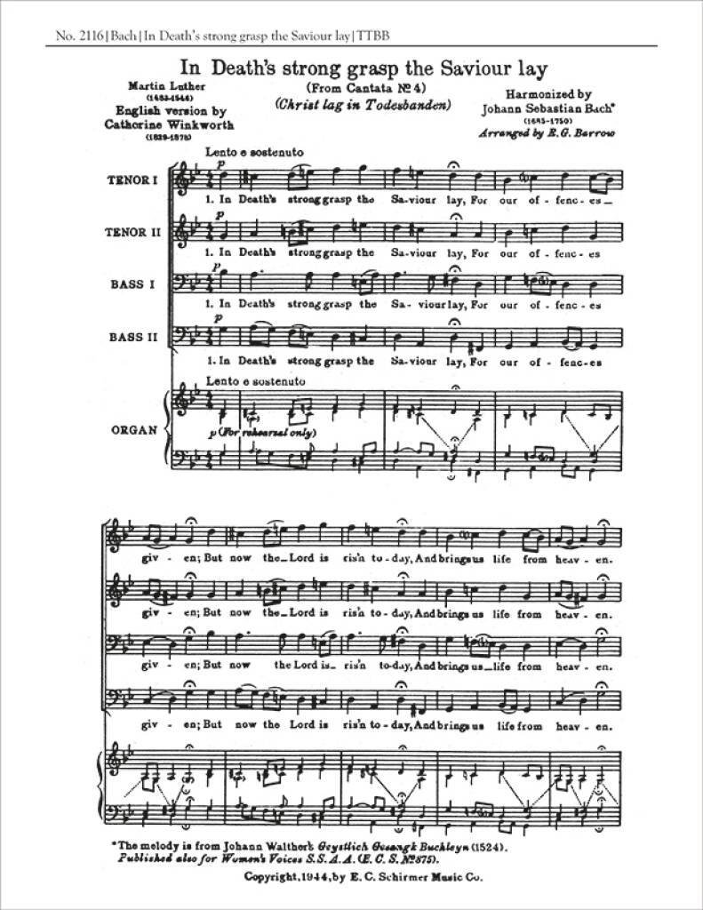 Johann Sebastian Bach: In Death's Strong Grasp the Savior Lay, BWV 4: Männerchor A cappella