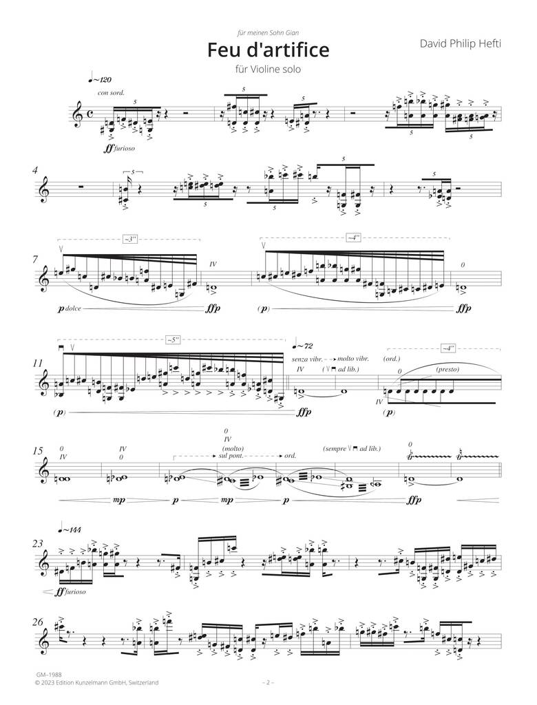 David Philip Hefti: Feu d'artifice: Violine Solo