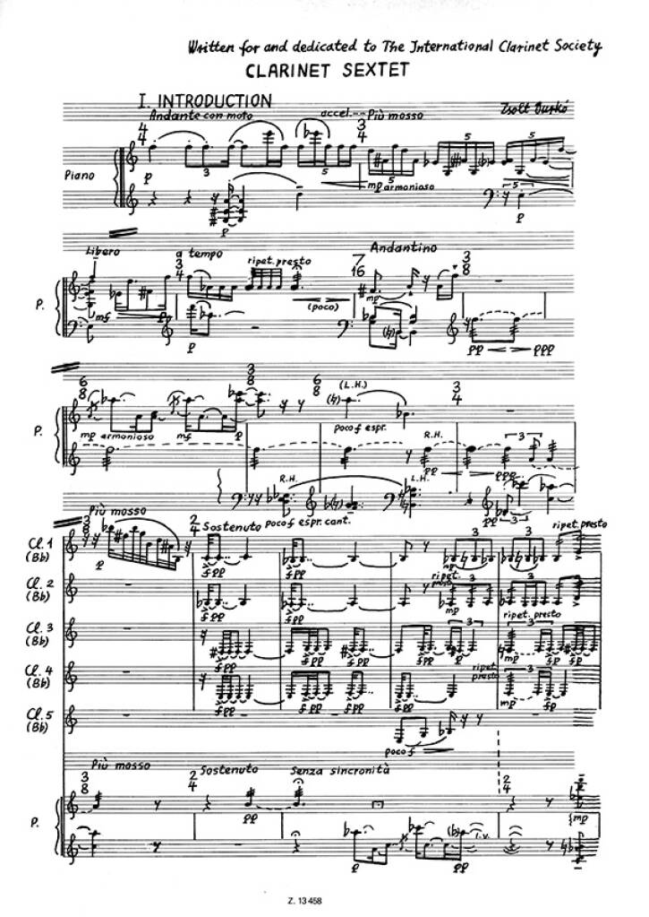 Zsolt Durkó: Klarinette--Sextett Für Fünf Klarinetten Und Kla: Kammerensemble