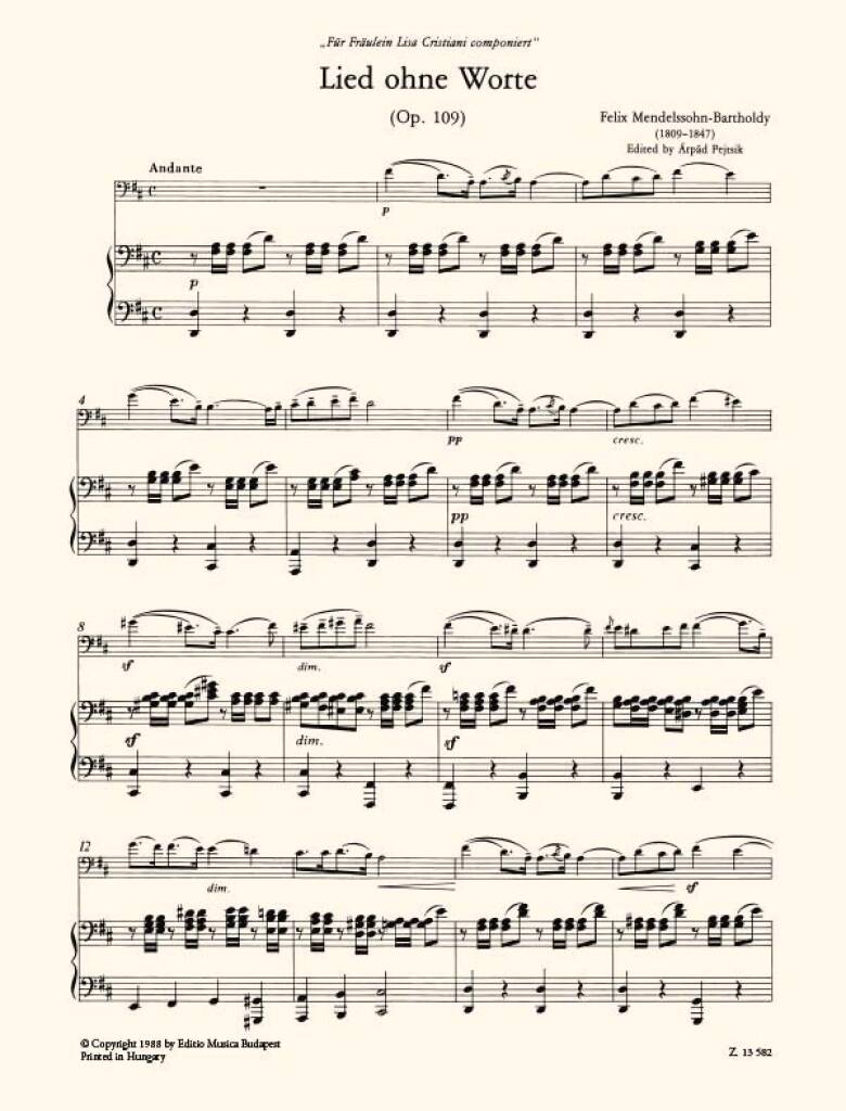 Felix Mendelssohn Bartholdy: Lied ohne Worte op. 109: Cello mit Begleitung