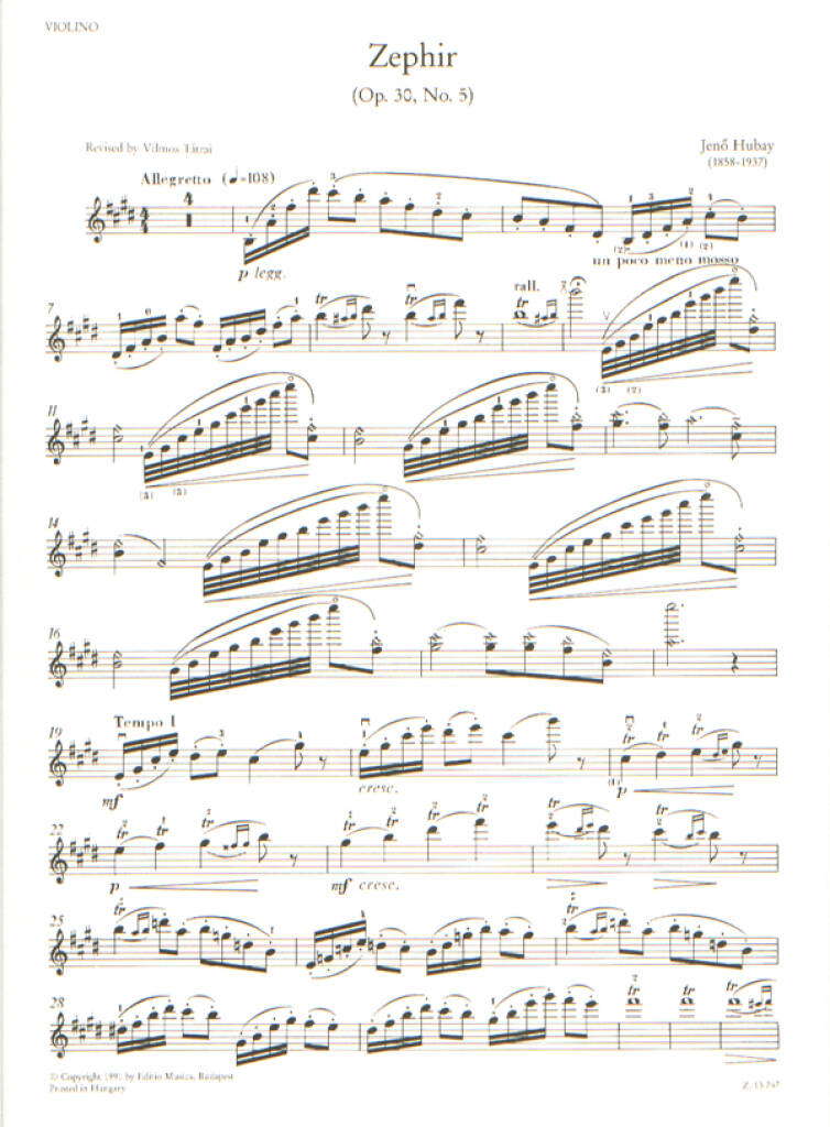 Jeno Hubay: Zephir op. 30, No. 5: Violine mit Begleitung