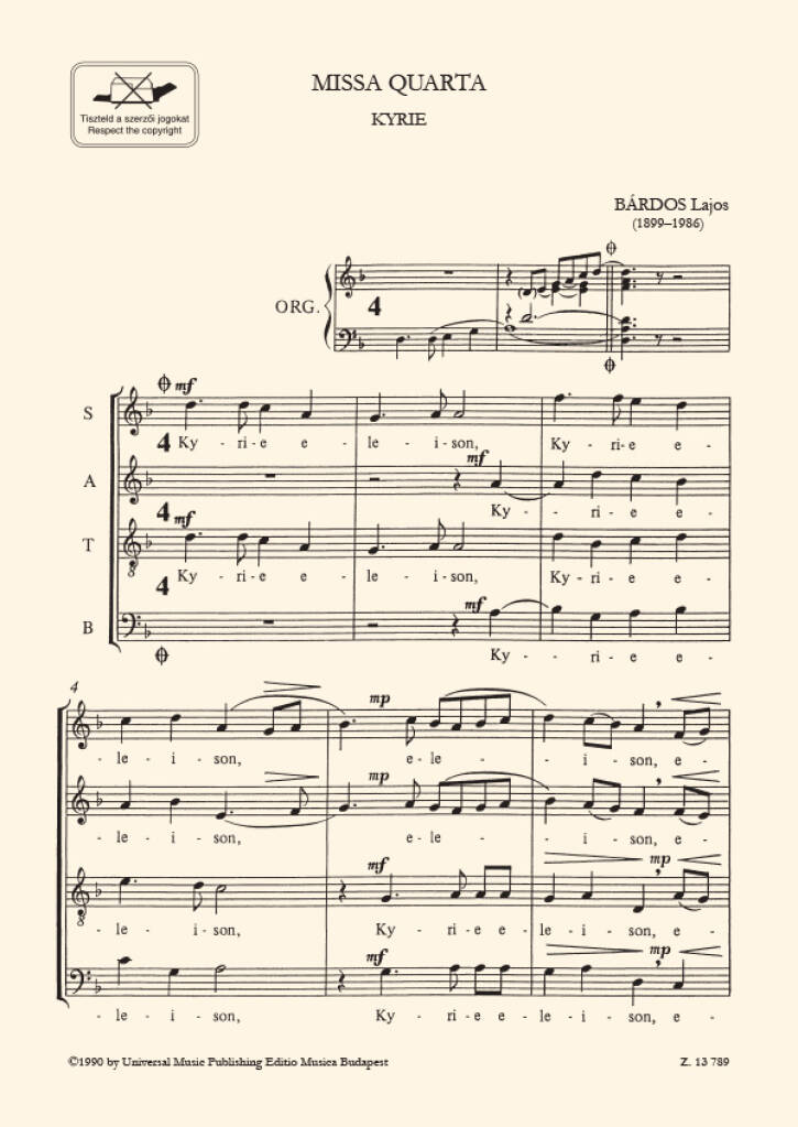 Lajos Bárdos: Missa Quarta Für Gem. Chor Und Orgel: Gemischter Chor mit Begleitung