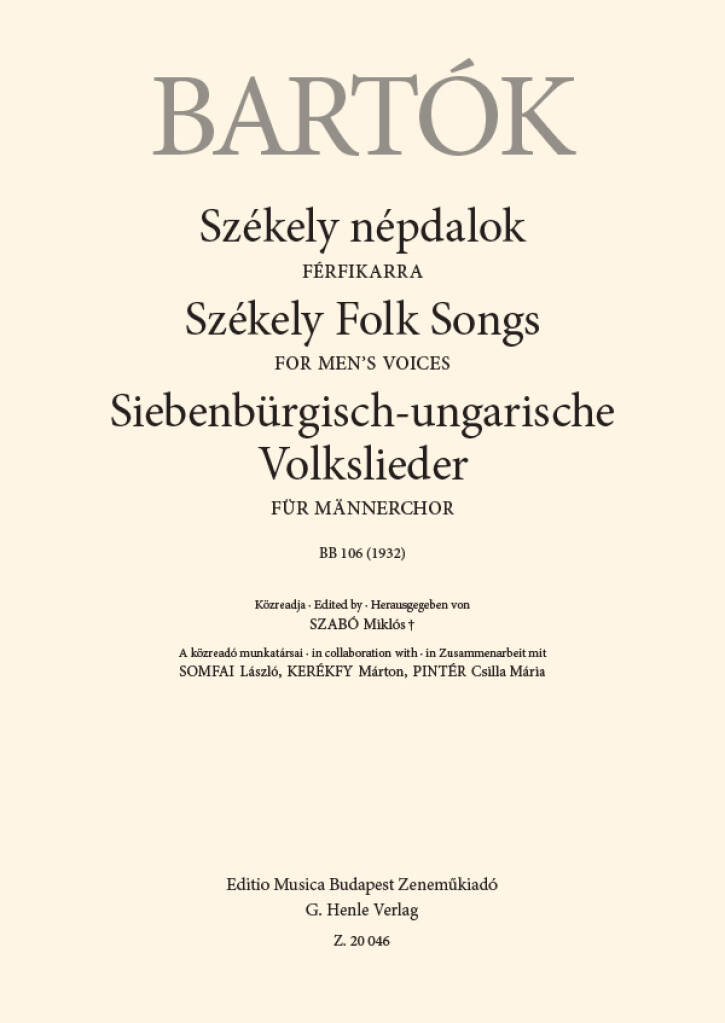 Béla Bartók: Székely Folk Songs: Männerchor mit Begleitung