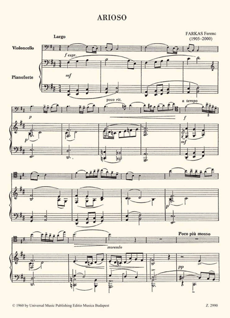 Ferenc Farkas: Arioso für Violoncello (Viola) und Klavier: Cello mit Begleitung