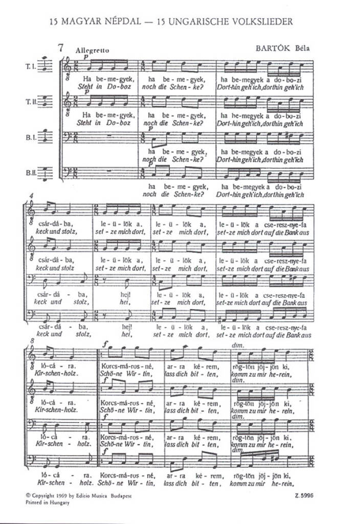 Béla Bartók: 15 ungarische Volsklieder: Männerchor A cappella