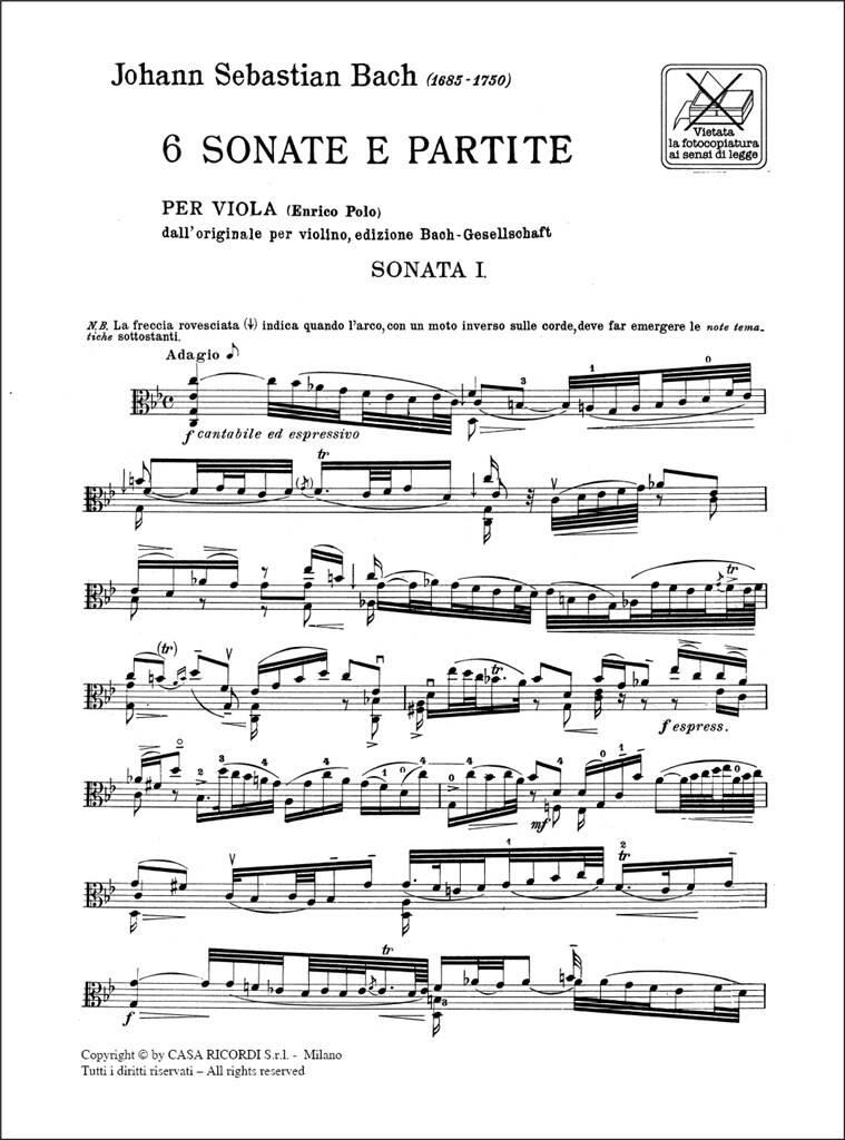 Johann Sebastian Bach: 6 Sonate E Partite Bwv 1001 - 1006: Viola Solo