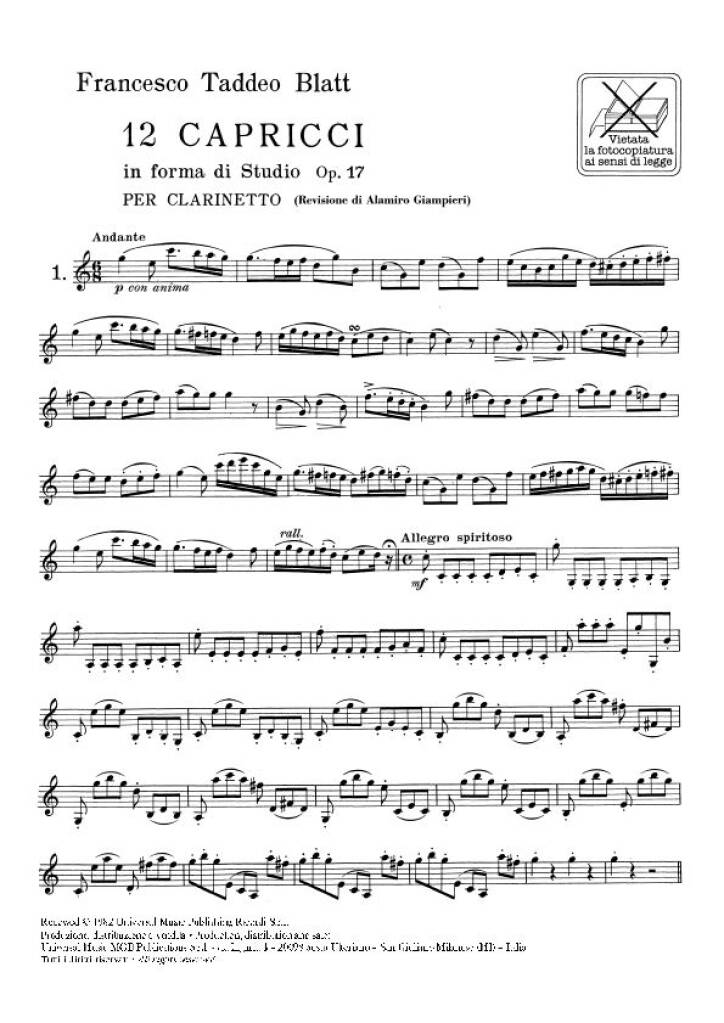 12 Capricci In Forma Di Studio Op. 17