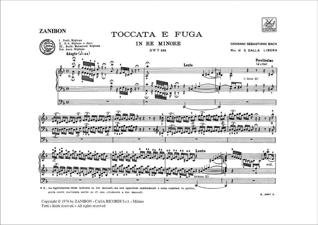 Johann Sebastian Bach: Toccata E Fuga In Re Min. Bwv565: Orgel