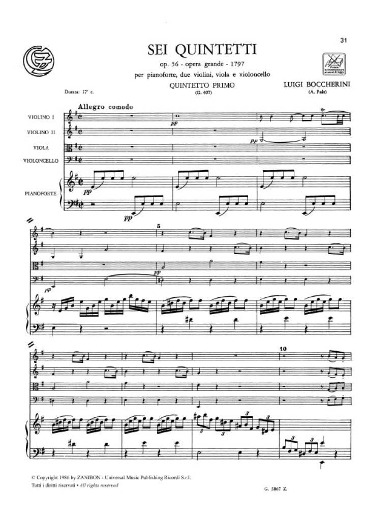 Luigi Boccherini: 6 Quintet Op. 56 (1797) Opera Grande: Kammerensemble