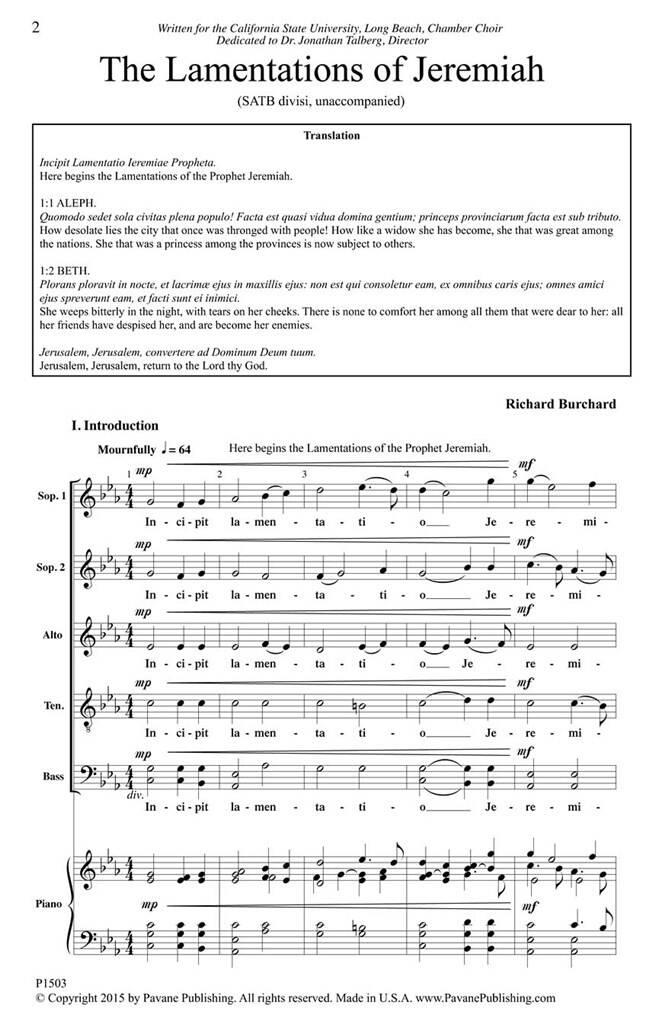 Richard Burchard: The Lamentations of Jeremiah: Gemischter Chor A cappella